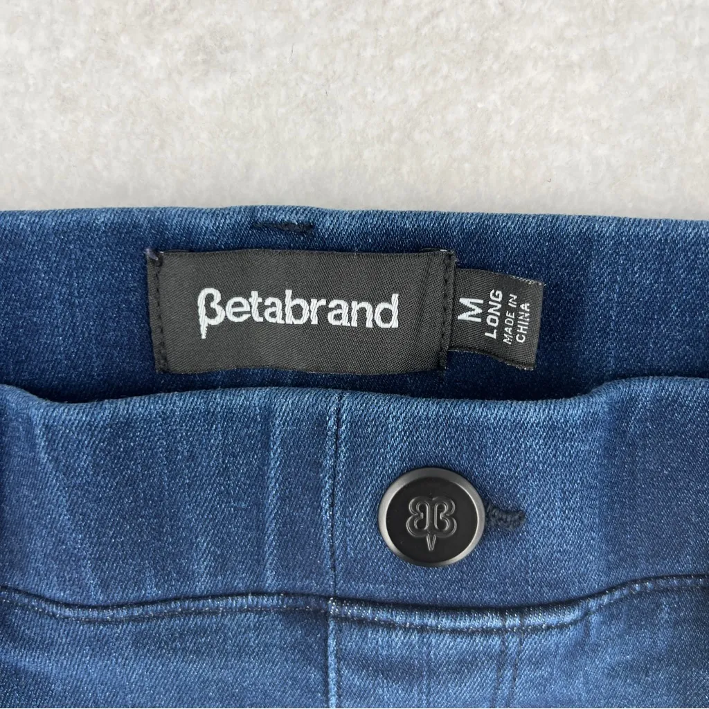 Betabrand Stretch Blue Pull On Yoga Denim High Rise Wide Leg Pants Size M - Image 3