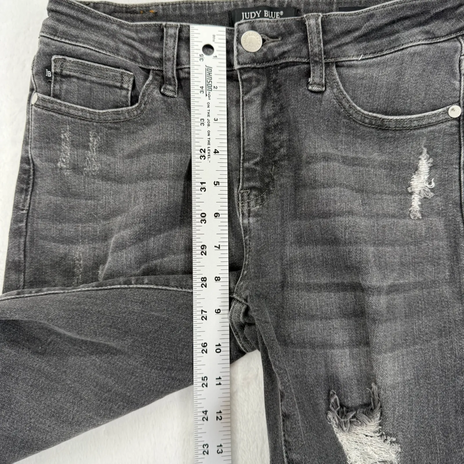 Judy Blue Distressed Ankle Skinny Jeans Size 7/28 Black Wash Denim - Image 3