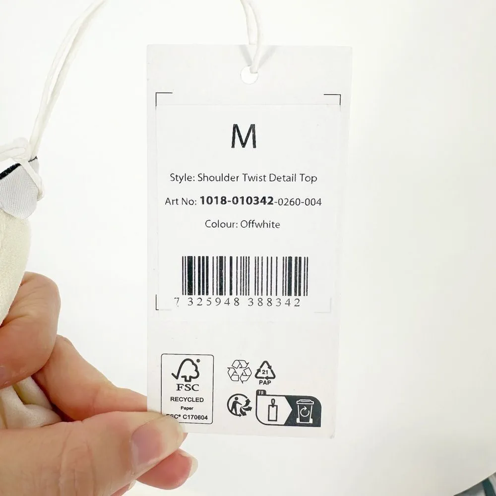 NEW NA-KD Shoulder Twist Detail Tank Top One Shoulder in Off White Women's M - Image 8