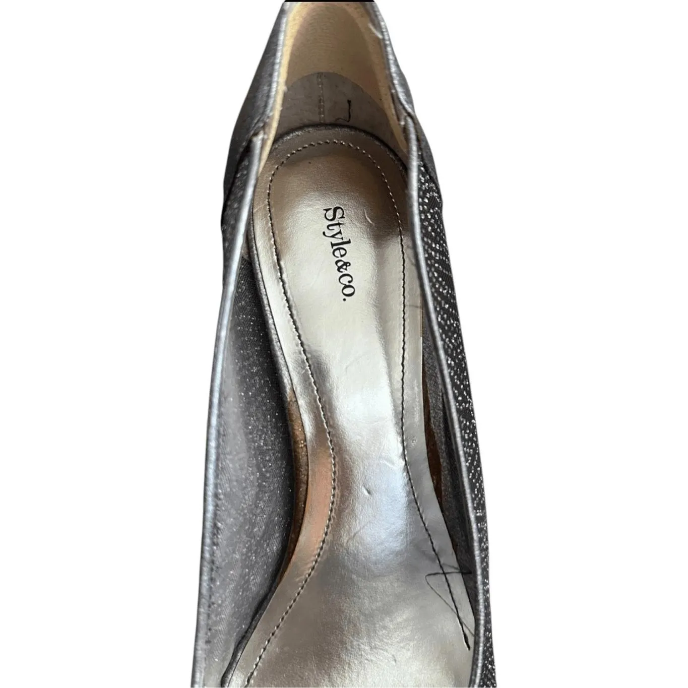 Style & Co. Heels Women Silver Pewter Peep Toe Naveah Mesh Elegant Size US 9.5 - Image 6
