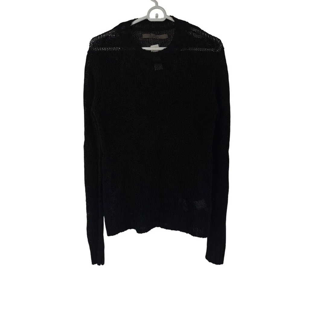 Enza Costa Linen Open Knit Crew Sweater in Black Medium New Womens Top - Image 5