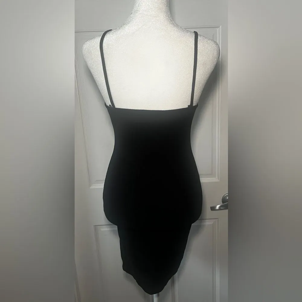 ZARA  Black Cotton Ribbed Fitted Thin Strap Dress with Keyhole Cutout Size S - Image 5