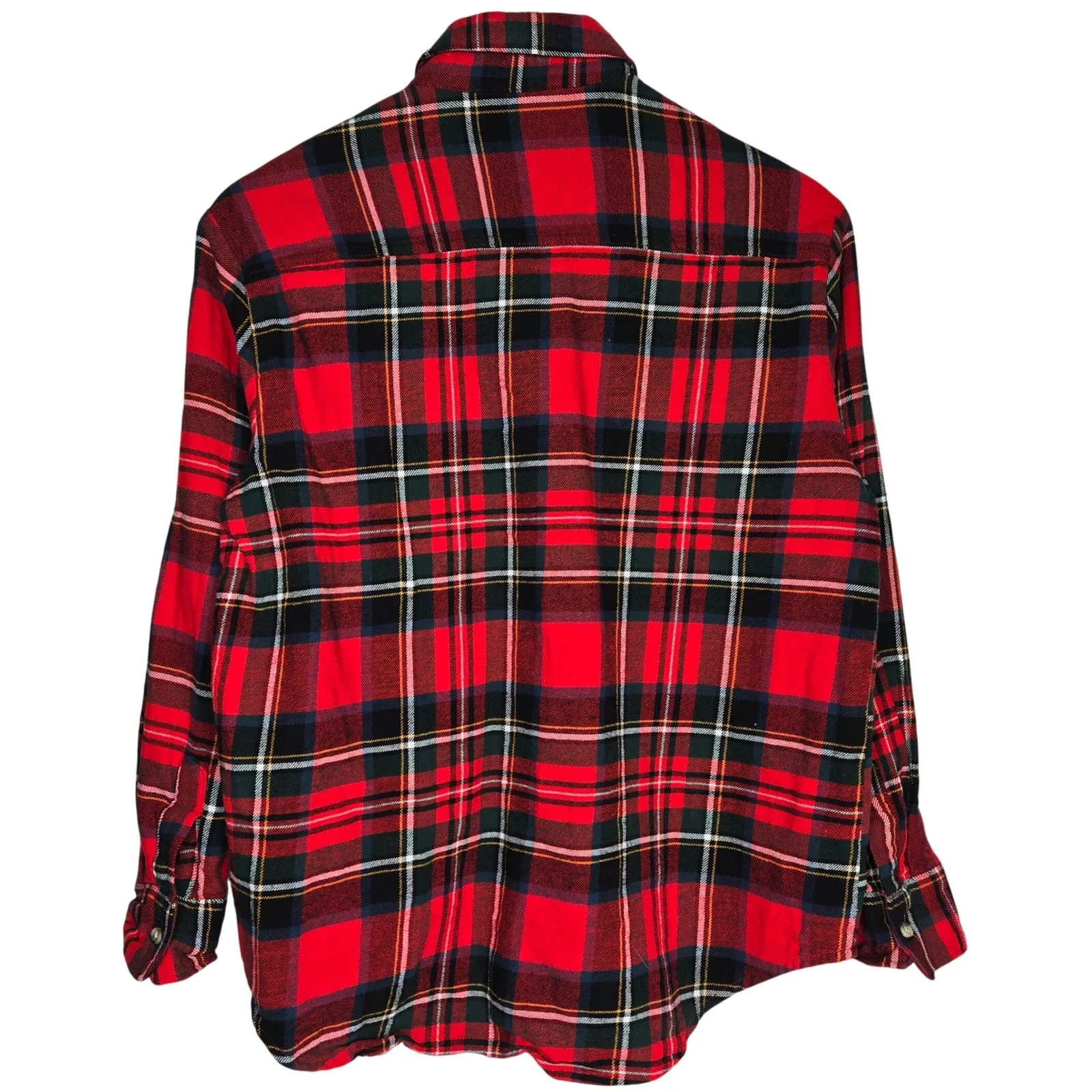 Old Navy Red Tartan Plaid Boyfriend Shirt S‎ Button Up Long Sleeve Cotton - Image 2