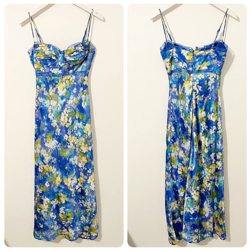 NEW ASTR the Label Florianne Dress Blue Yellow Abstract Floral Maxi Size Small S - Image 3