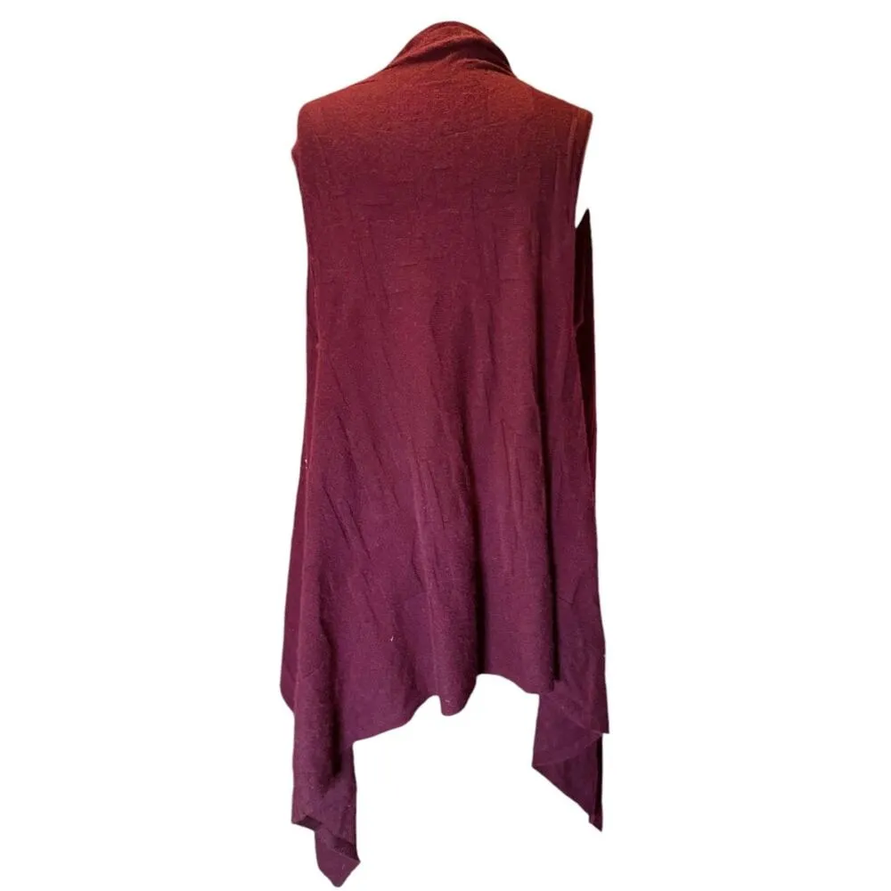 ALAN BILZERIAN Cashmere Open Vest Shawl Knit Cardigan Burgundy Drape US 12 Red Size L - Image 2