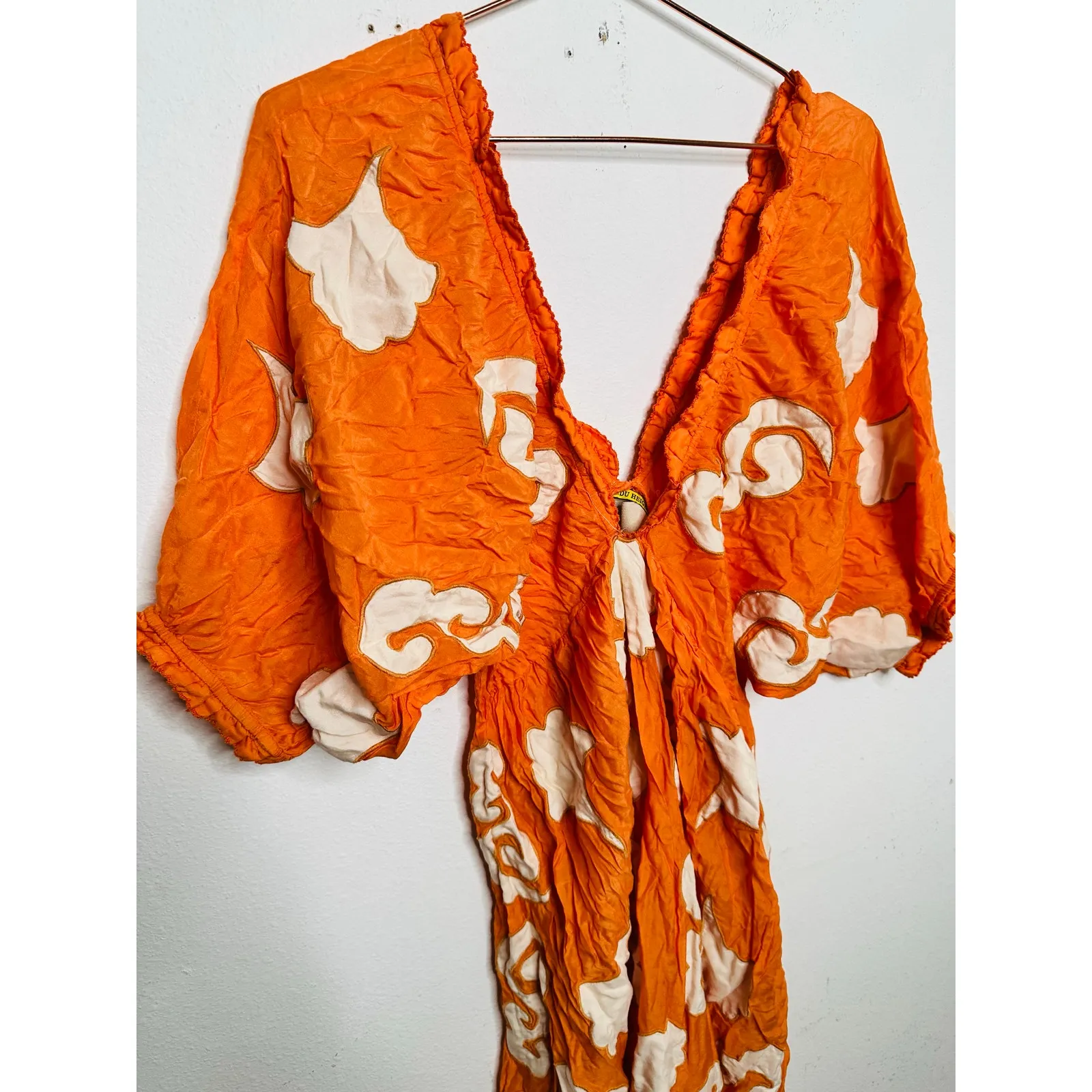 CHUFY Orange White Design Cupro Blend 3/4 Sleeves Lucia Maxi Dress Size Medium - Image 5