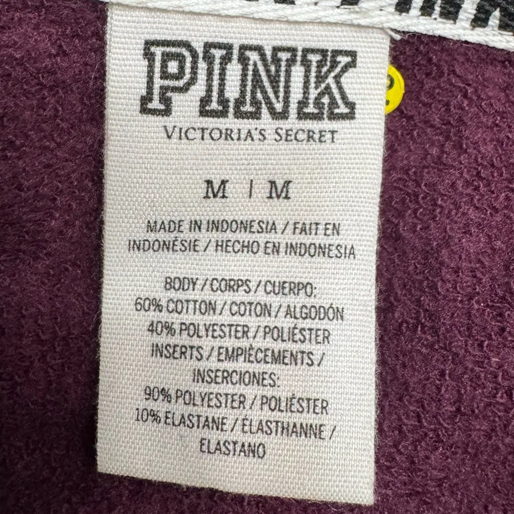 Victoria's Secret PINK Women’s Burgundy Full-Zip Hoodie Size Medium - Image 3