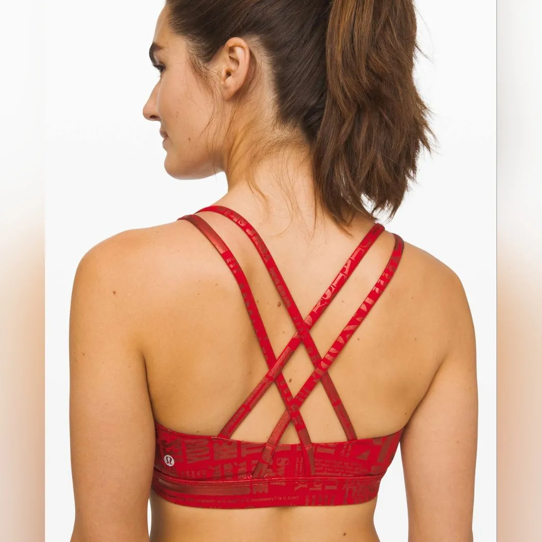 NWOT Lululemon Energy Bra Manifesto 20YR Foil Dark Red Size 10 Limited Edition - Image 4