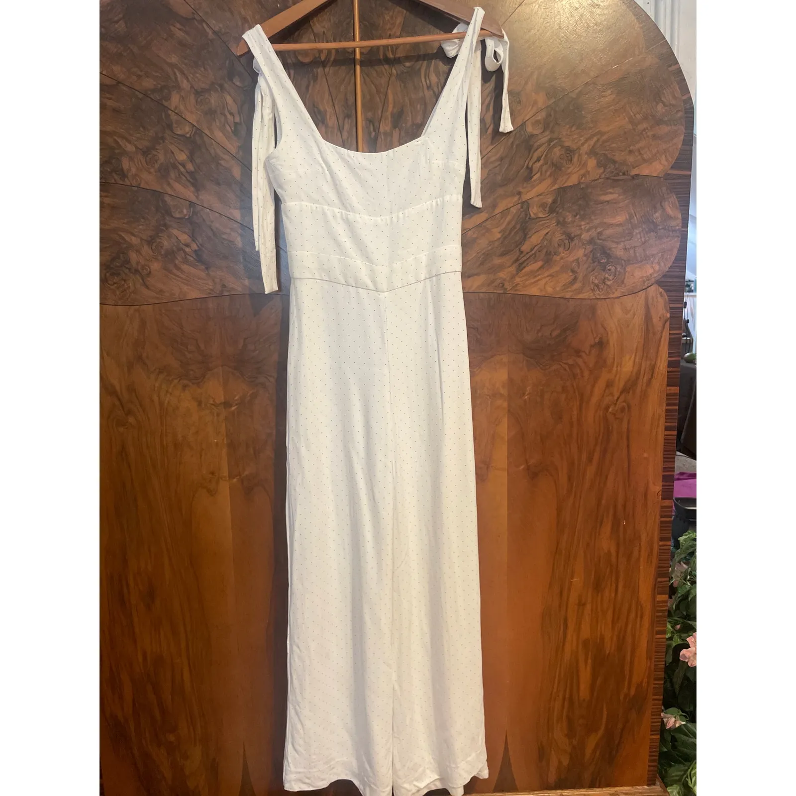 ALEXIS Lincoln Bow Jumpsuit Polka Dot Print Tie Shoulders White Size XS Wide Leg - Image 3