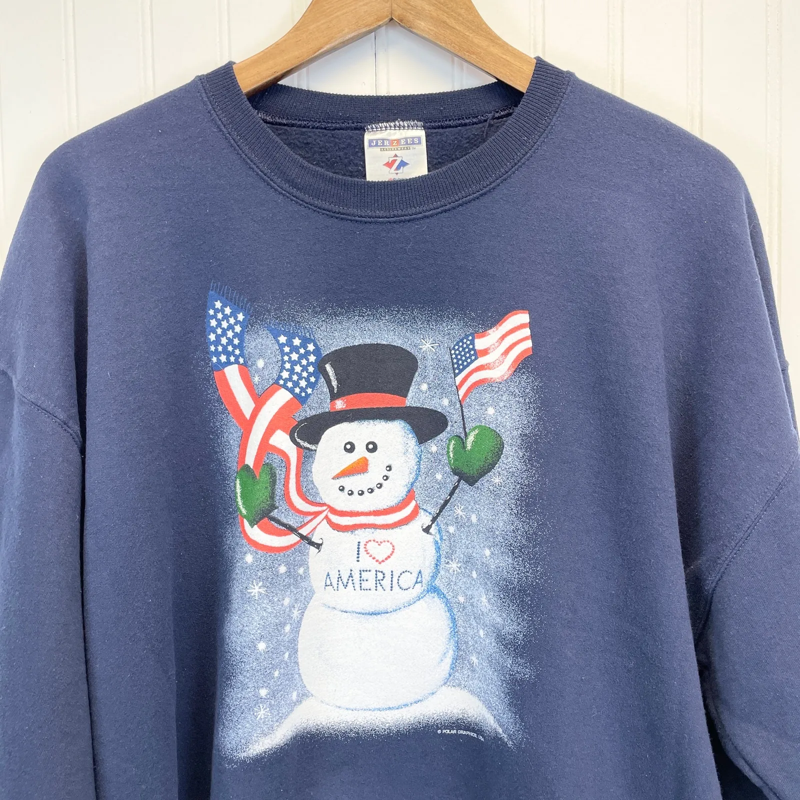 Jerzees Nublend Womens XL‎ Patriotic Snowman Sweatshirt Winter Flag Dark Blue - Image 3