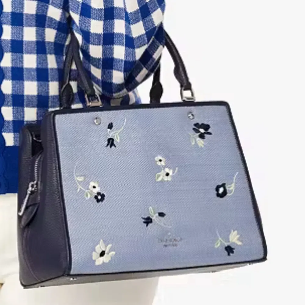 Authentic KATE SPADE floral Thick Canvas/pebbled leather 3 compart. Satch/crosby - Image 2