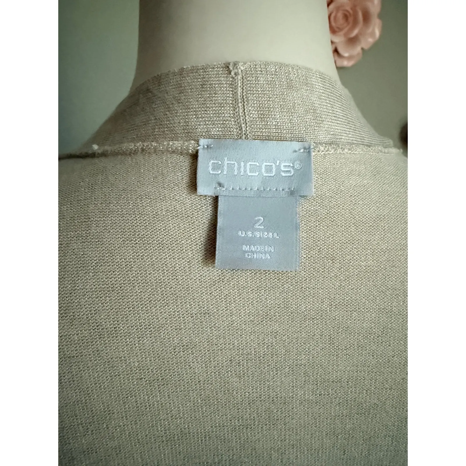 Chicos Beige Paisley Print Long Sleeve Open Front Duster Cardigan Sweater Size L - Image 4