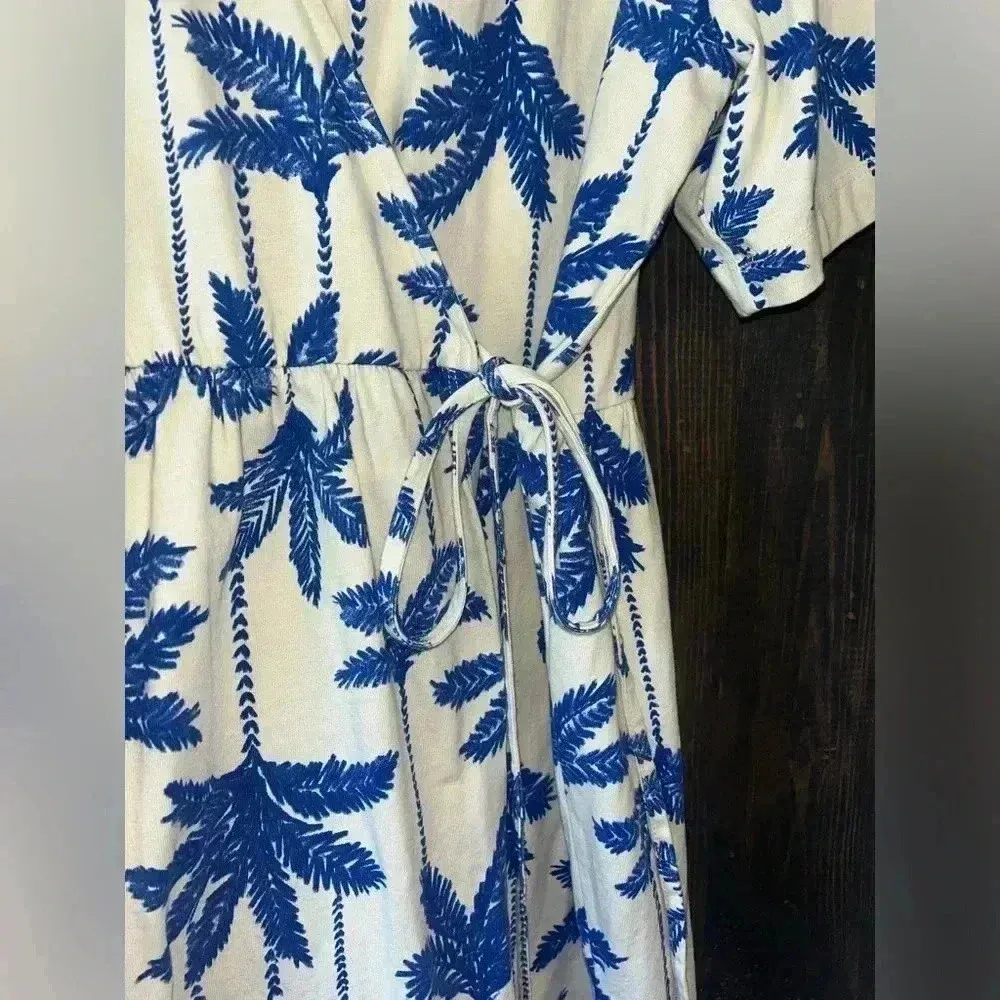 Cotton Jersey Wrap Dress in floral Print Size M, palm,‎ vacation, casual E6 - Image 5