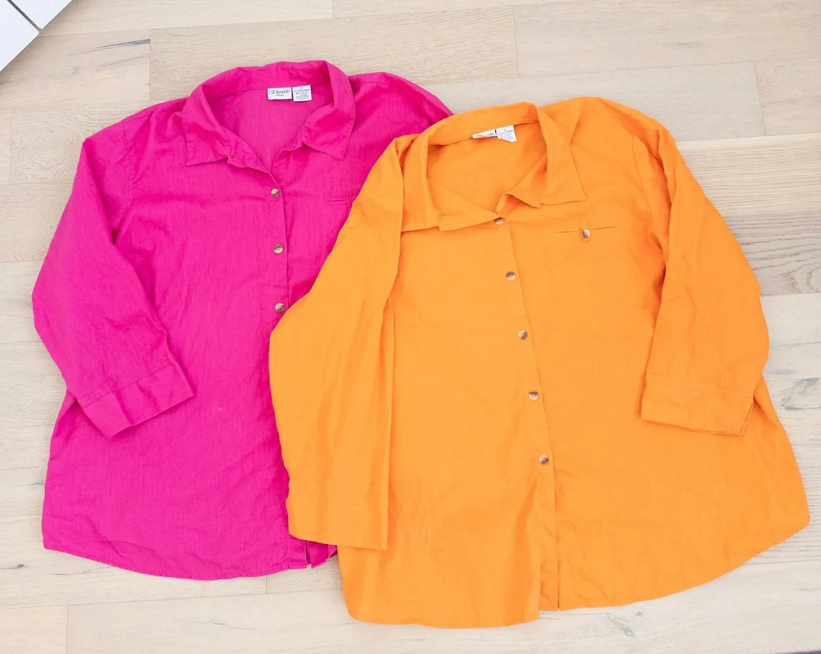 Liz Baker Womens Linen Blend Button Front Shirt 2 Pc Lot Size 3X Orange Pink - Image 1