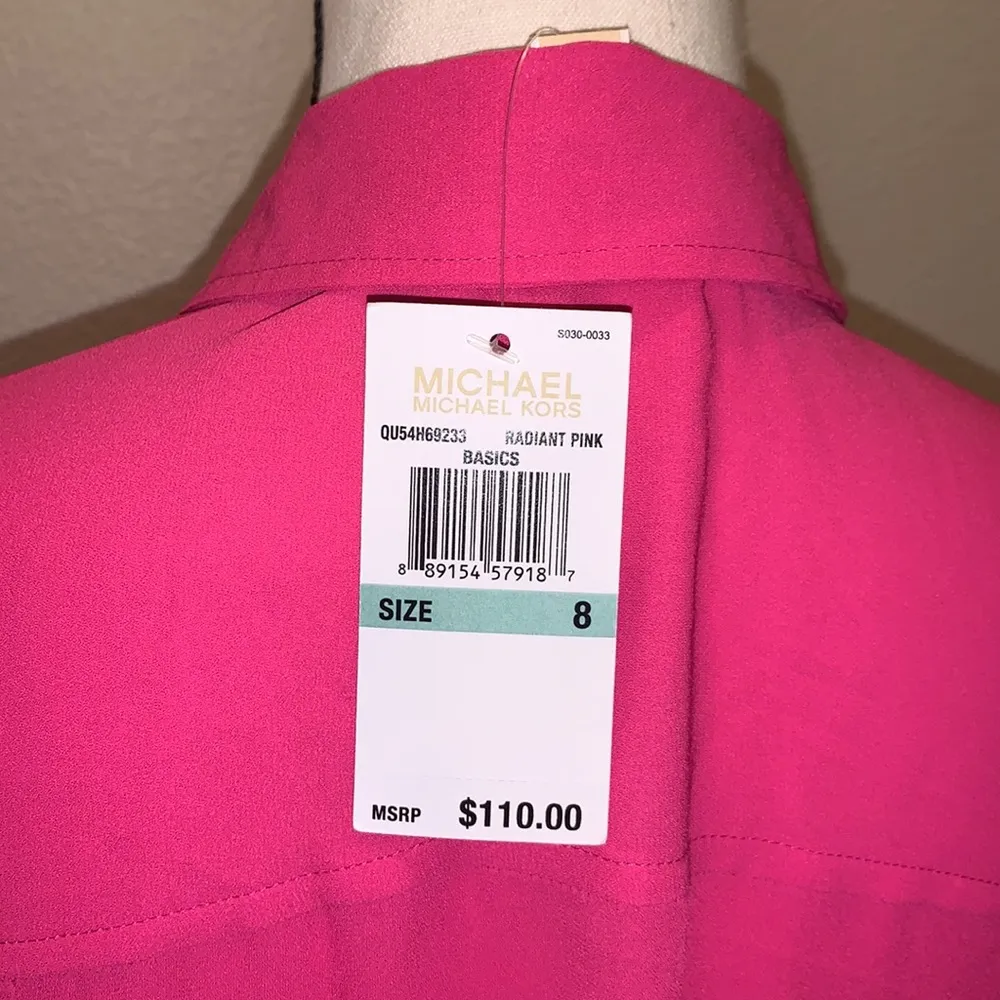 Michael Kors NWT  Basics Radiant pink pocket zip up shirt - Image 7