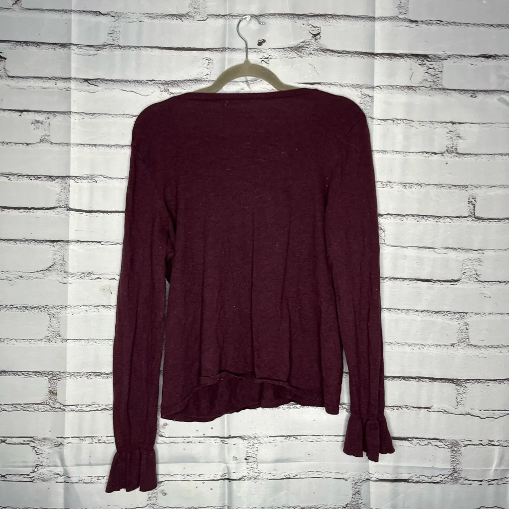 14th & Union Burgundy Long Sleeve Relaxed V-Neck Blouse SZ L Puff Sleeves - Image 10