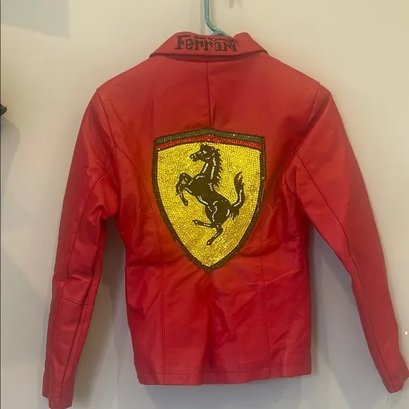 Ferrari Red and Yellow leather jacket with Iconic Branding zip front like new Size XS - Image 2