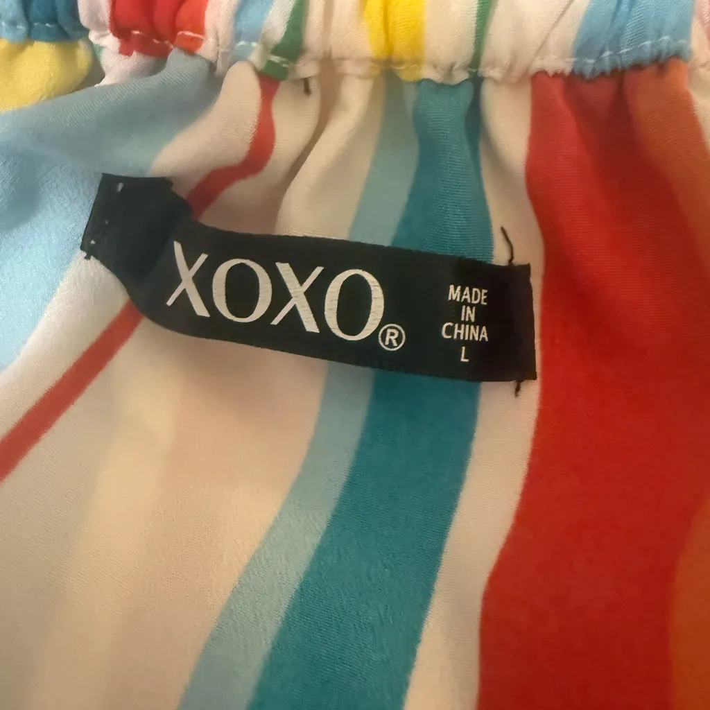 XOXO Striped Tassel Ruffle High-Low Dress Size L Summer Beach Festival Boho - Image 3