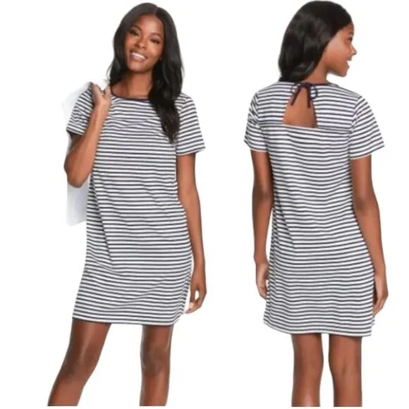 Draper James NEW Sailor Stripe Ponte Short Sleeve Shift Dress Black White Small - Image 2
