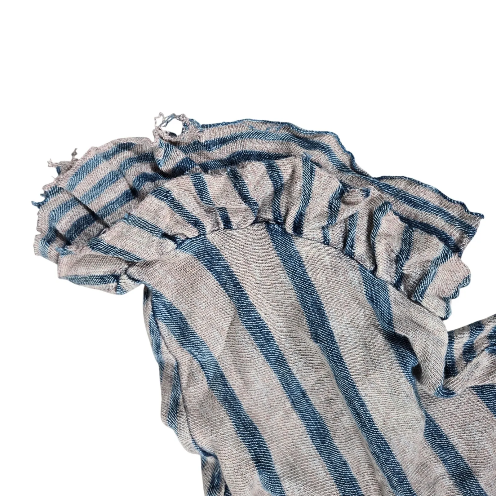 Lucky Brand Striped Ruffle Sleeve T Shirt Women's Size S Linen Blend Casual Top - Image 5