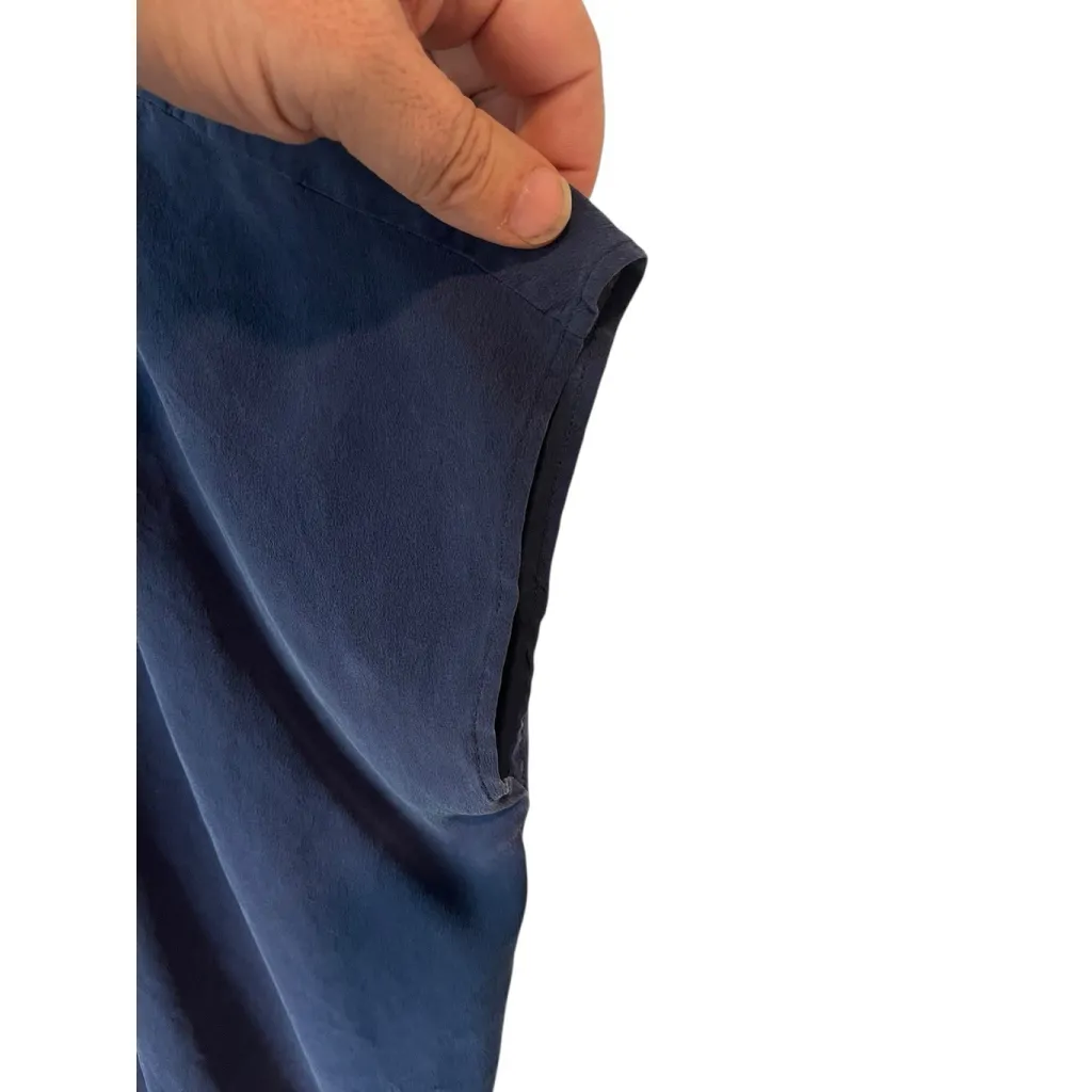 Joie Blouse Womens Size XS Navy Blue Silk Leather Braided Trim Round Neck Top - Image 4