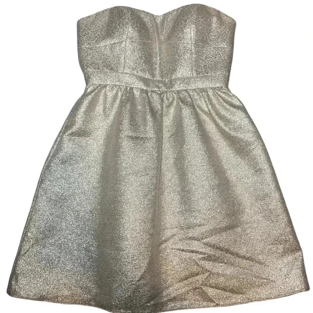 Aidan Mattox Strapless Metallic Champagne Gold Party Mini Dress Size 4 - Image 5