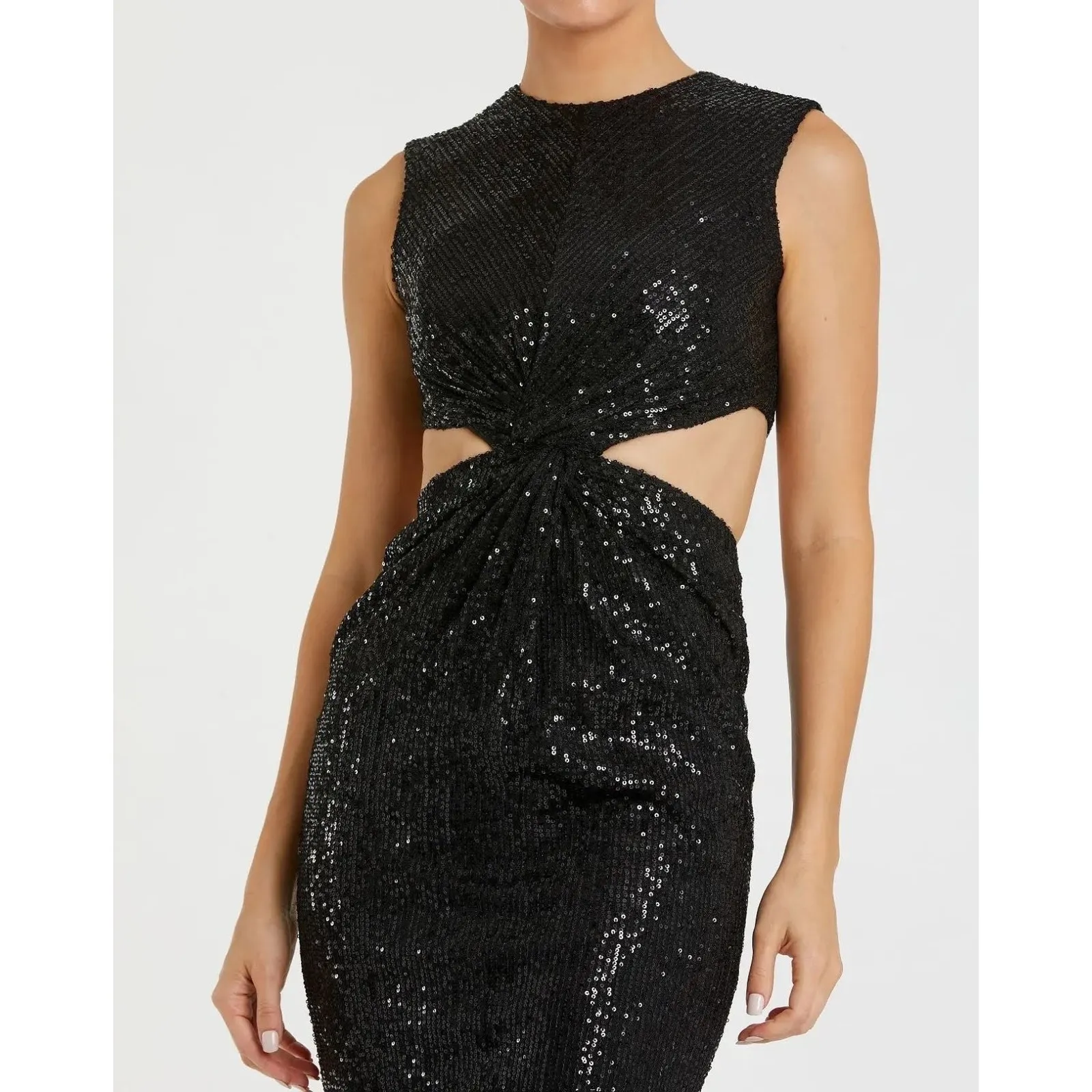 Mac Duggal Black Sequin Front Twist Cut Out Sheath Dress Size 4 27022 $298 - Image 4