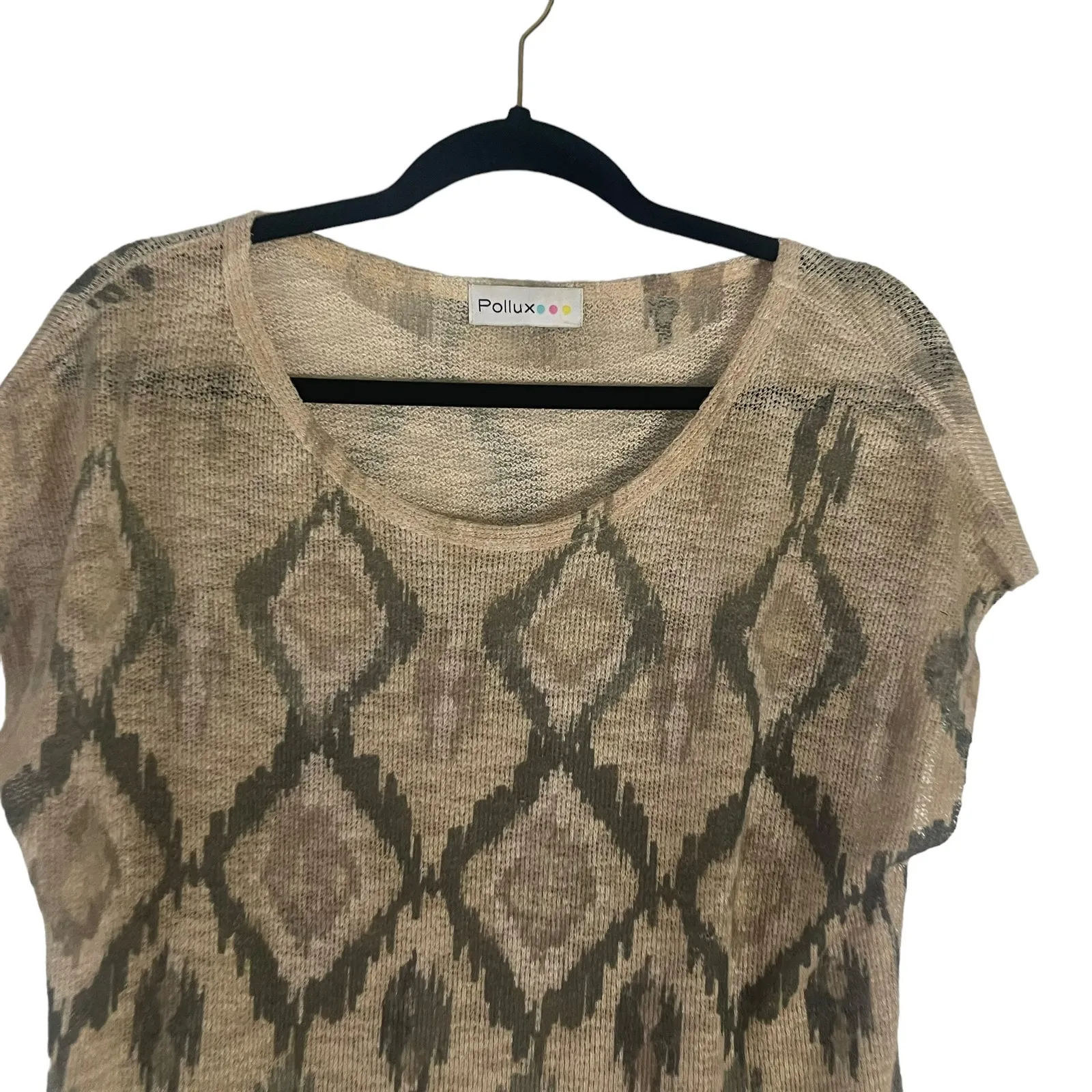 Pollux Boutique‎ Women's Size Large Open Knit Boho Western Top Tan - Image 2