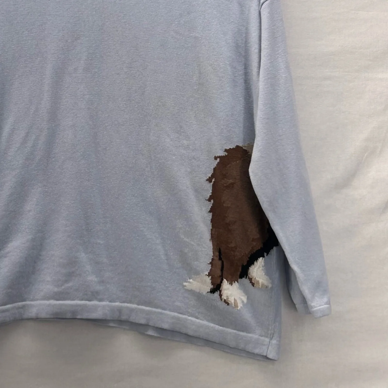 J Jill Womens Sweater Top Size‎ XL Puppy Corgi Dog Animal Applique Novelty Comfy Blue - Image 4