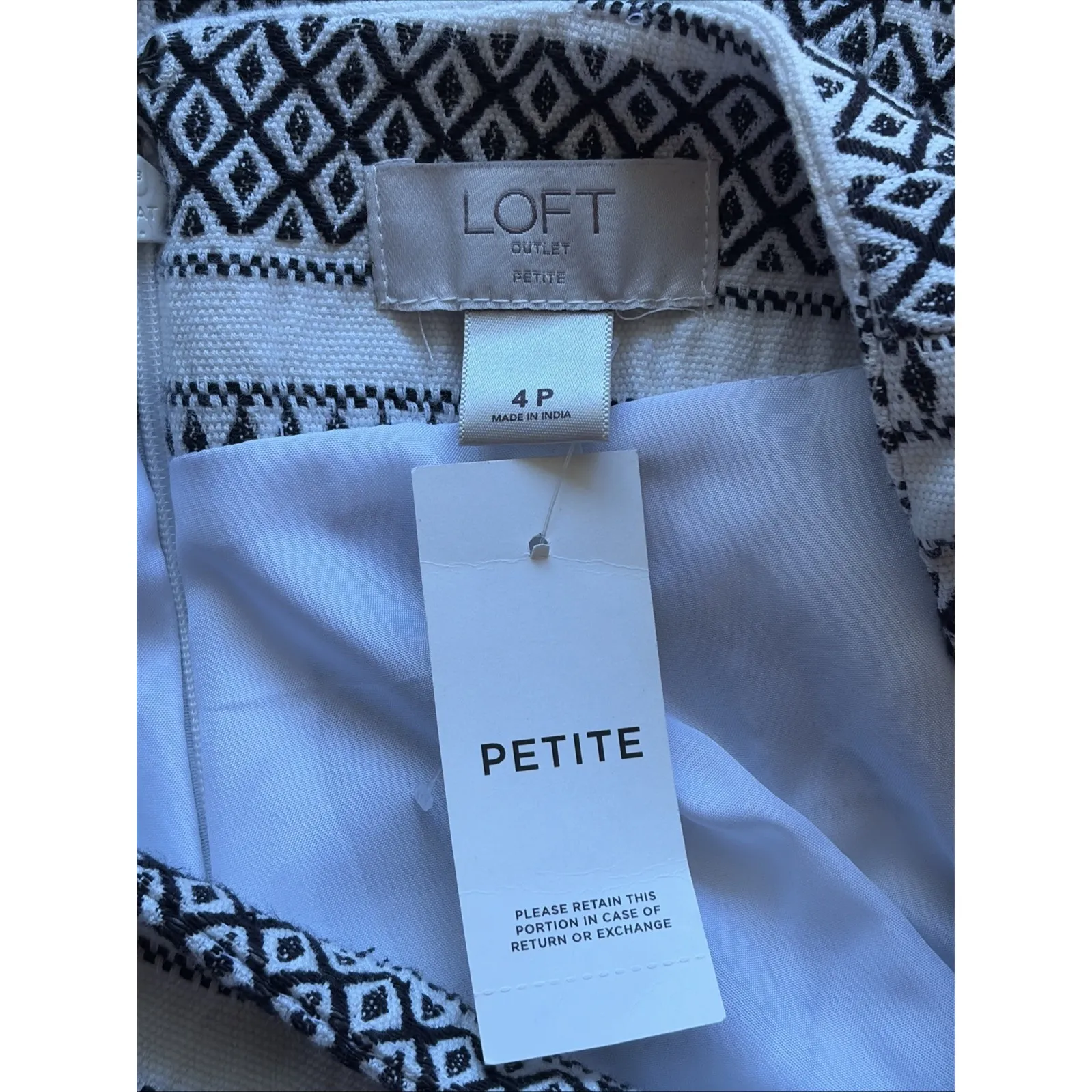 Loft Outlet Cream Black Geometric Stripe Cotton Pencil Skirt Womens 4 Petites 4P - Image 4