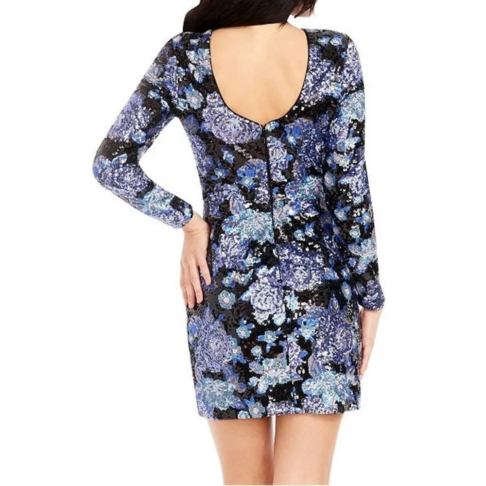 NWOT Dress the Population Nathalia Sequin Floral Long‎ Sleeve Mini Dress size xs - Image 3