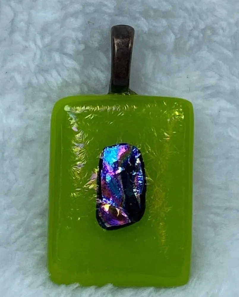 Art Glass Rectangle Shape Green Shade Pendant for Necklace Iridescent Center - Image 13