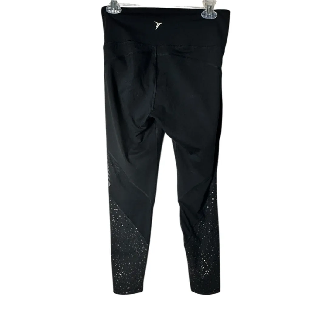 Old Navy Active Black  Athletic Sporty Workout Go-Dry Gold Shimmer Leggings Sz M - Image 3
