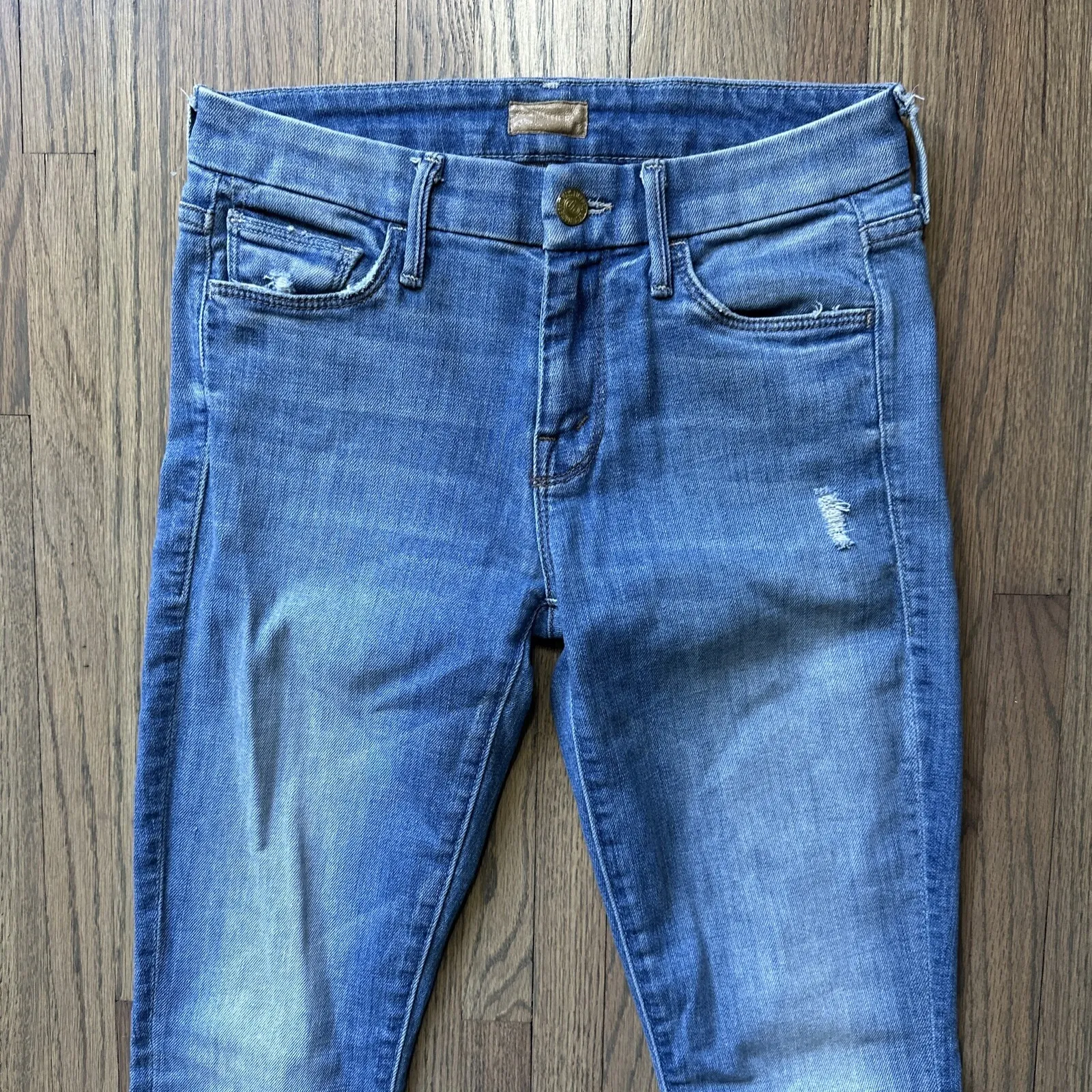 Mother The Looker Ankle Fray Blue Jeans in Birds of Paradise Wash Women SZ 25x31 - Image 2