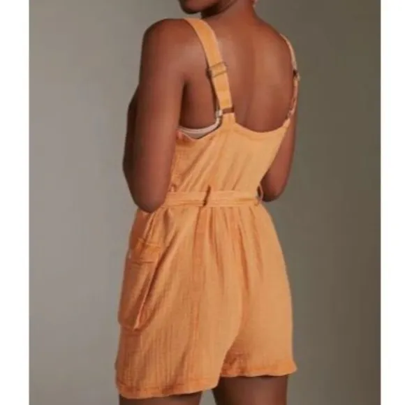 Anthropologie Gauzy Romper Size Medium Cedar Button Front Pocket Sleeveless Boho - Image 3