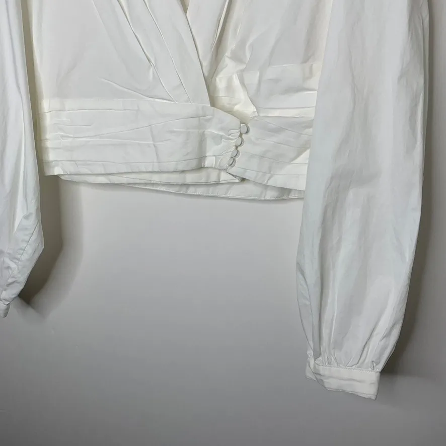 Anthropologie Sunday in Brooklyn Wrap-Front Blouse White Womens Size 4 - Image 8