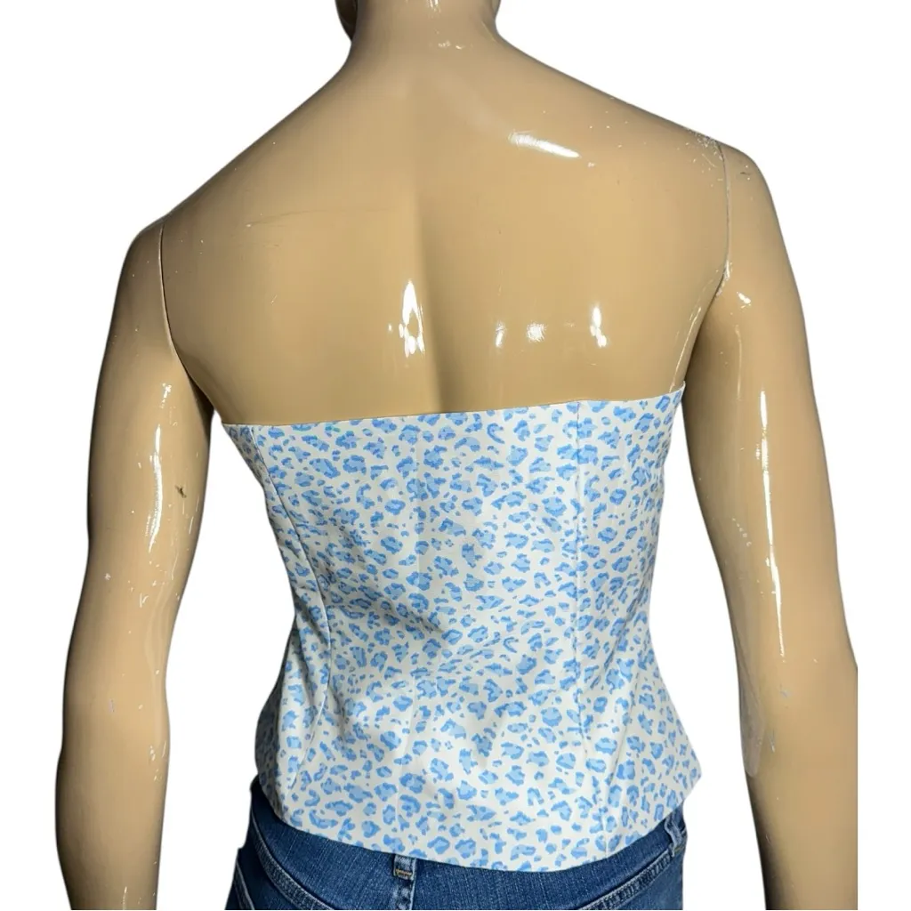 J. McLaughlin Women’s Size 4 White Blue Leopard Print Silk Strapless Bustier - Image 5