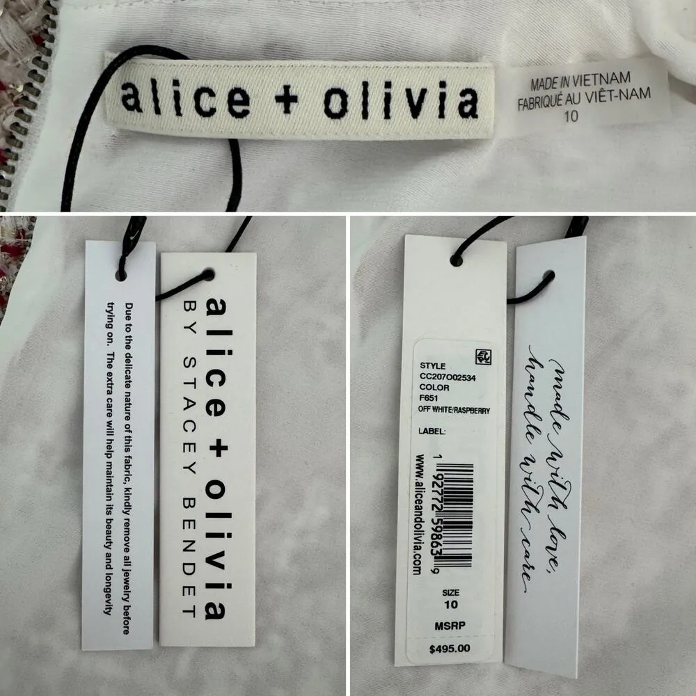 Alice and Olivia Ellis Chain-trim Tweed Dress mini white pink gold size 10 - Image 7