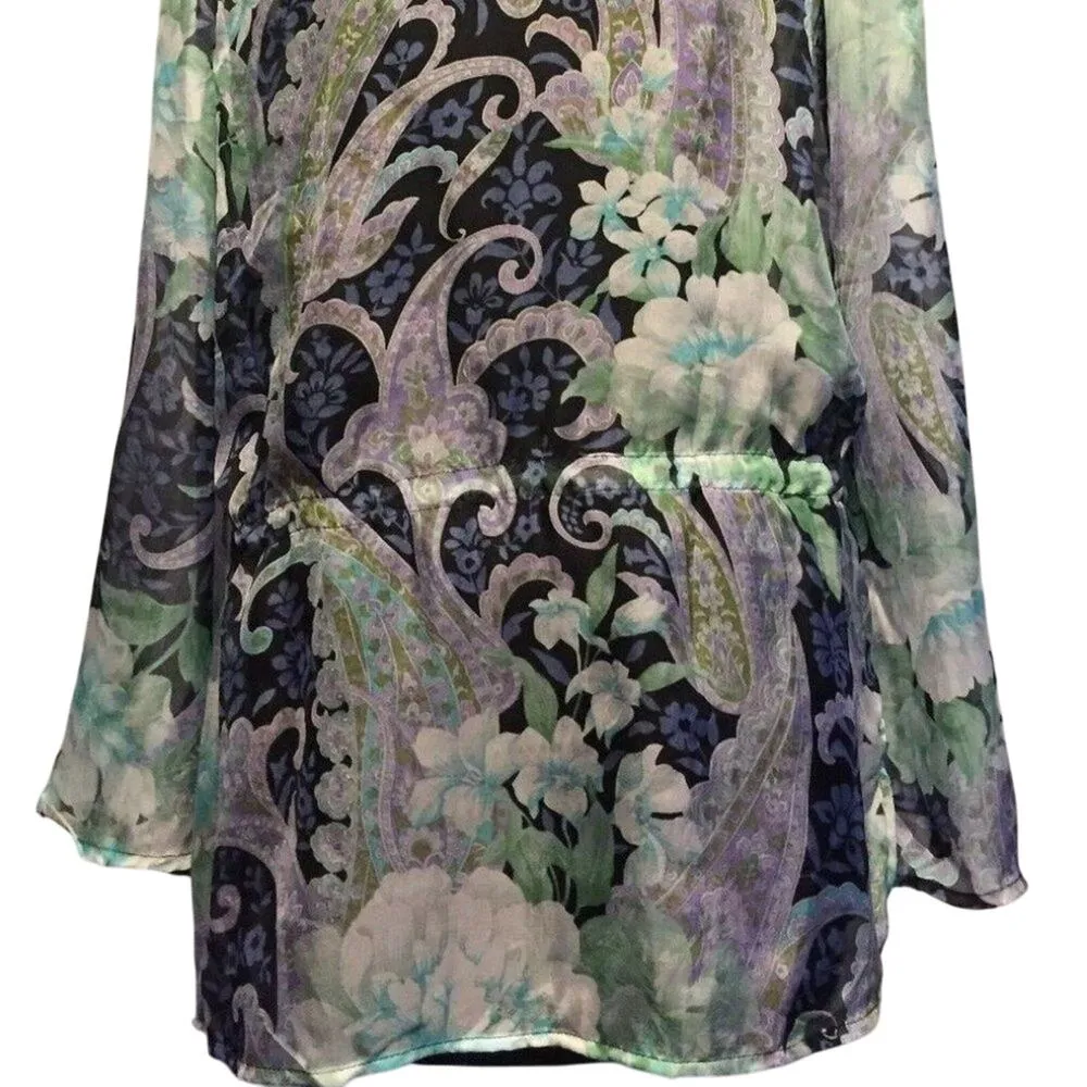 Cache Embellished Peasant Boho Sheer Illusion Drawstring Top Silk $128 NWT - Image 6