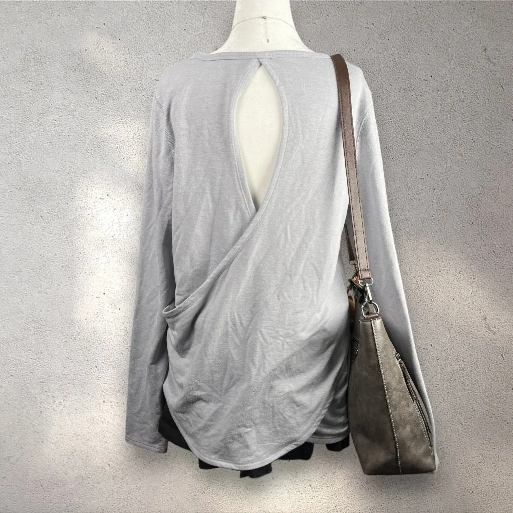 Old Navy Active Long Sleeve Top Women’s M Gray Open Back Yoga Pilates Y2K Cozy - Image 2