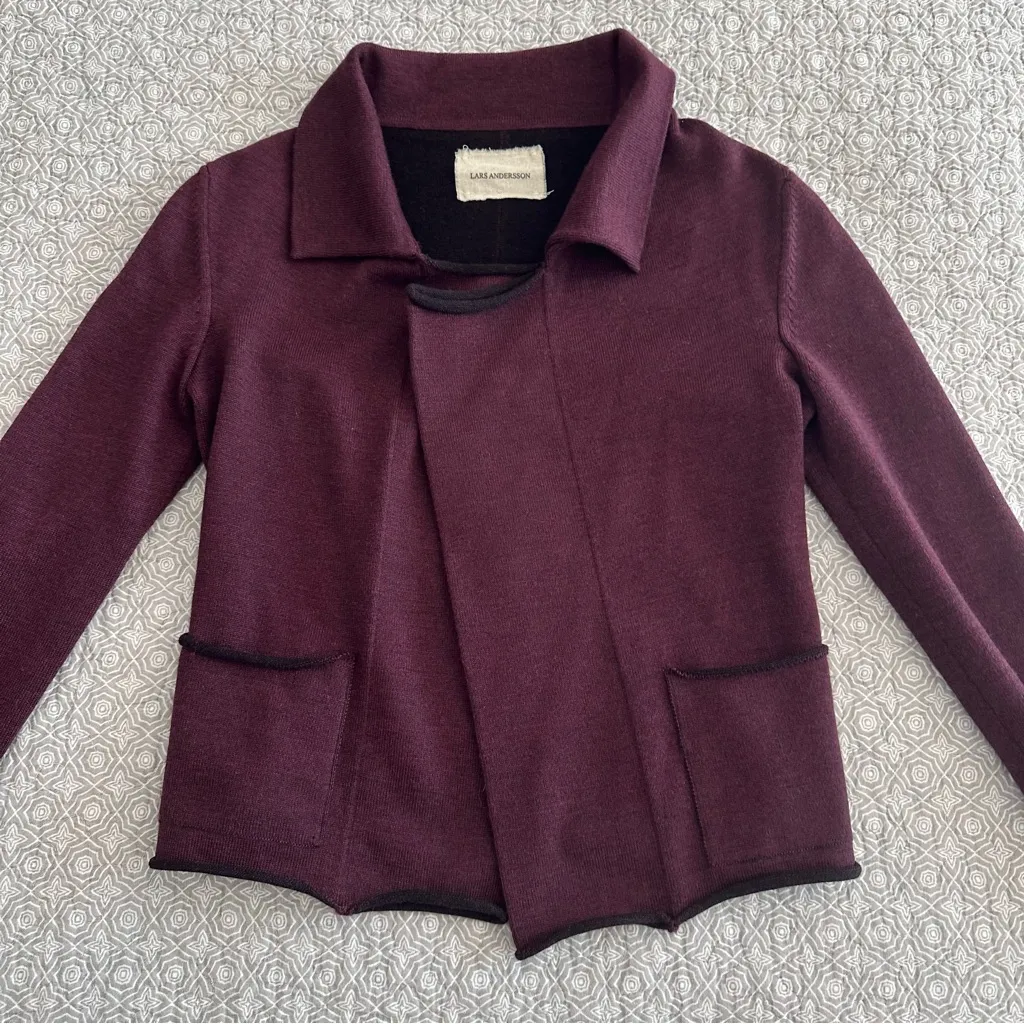 Lars Andersson Notched Collar Belted Cardigan Sweater Jacket Size S/M Red - Image 9