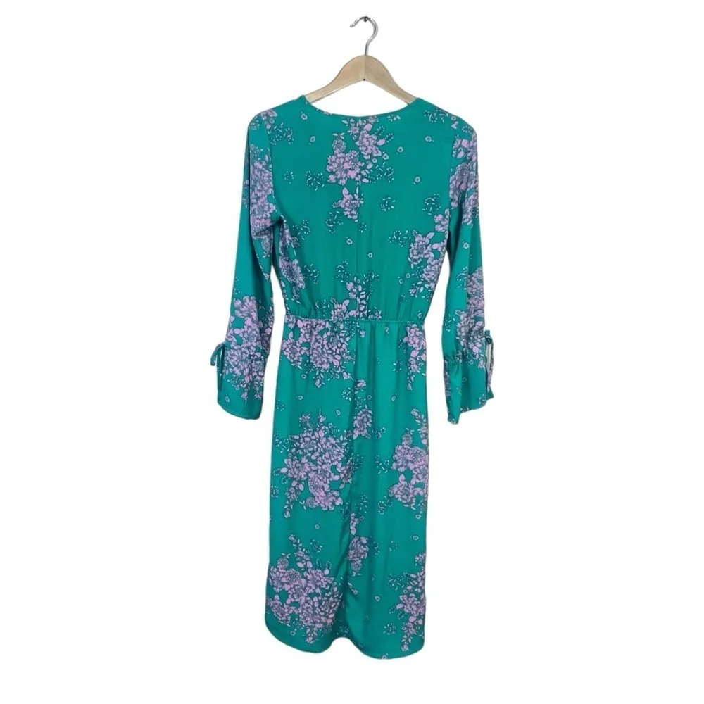 H&M Divided Green V-Neck Floral Maxi Dresses Size 6 Long Sleeves - Image 3