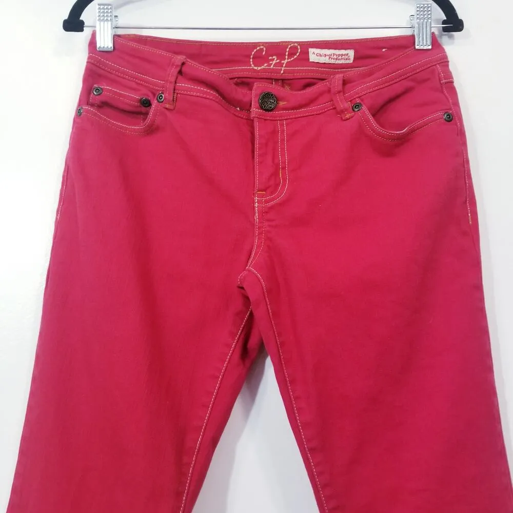 Y2K Chip & Pepper C7P Laguna Beach Flare Red Denim Wide Leg Low Rise - Image 5