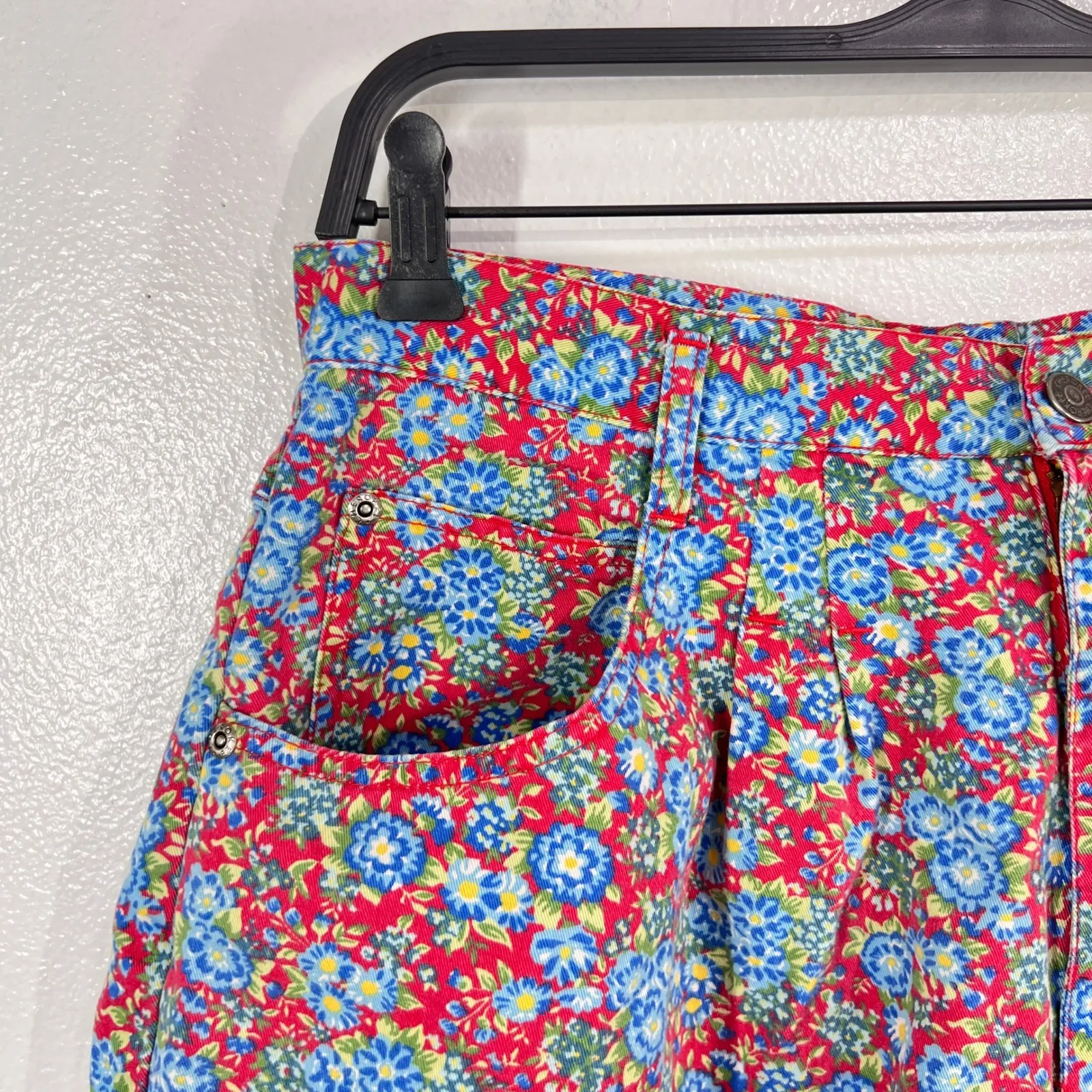 Vintage Cherokee Floral High-Rise Shorts‎ 100% Cotton Red Blue 90s Mom Size 16 - Image 7