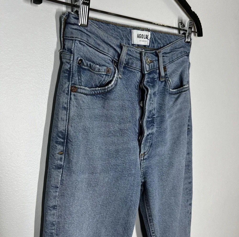 Agolde Sz 24 Nico High Rise Slim Jeans Button Fly Raw Hem - Image 3