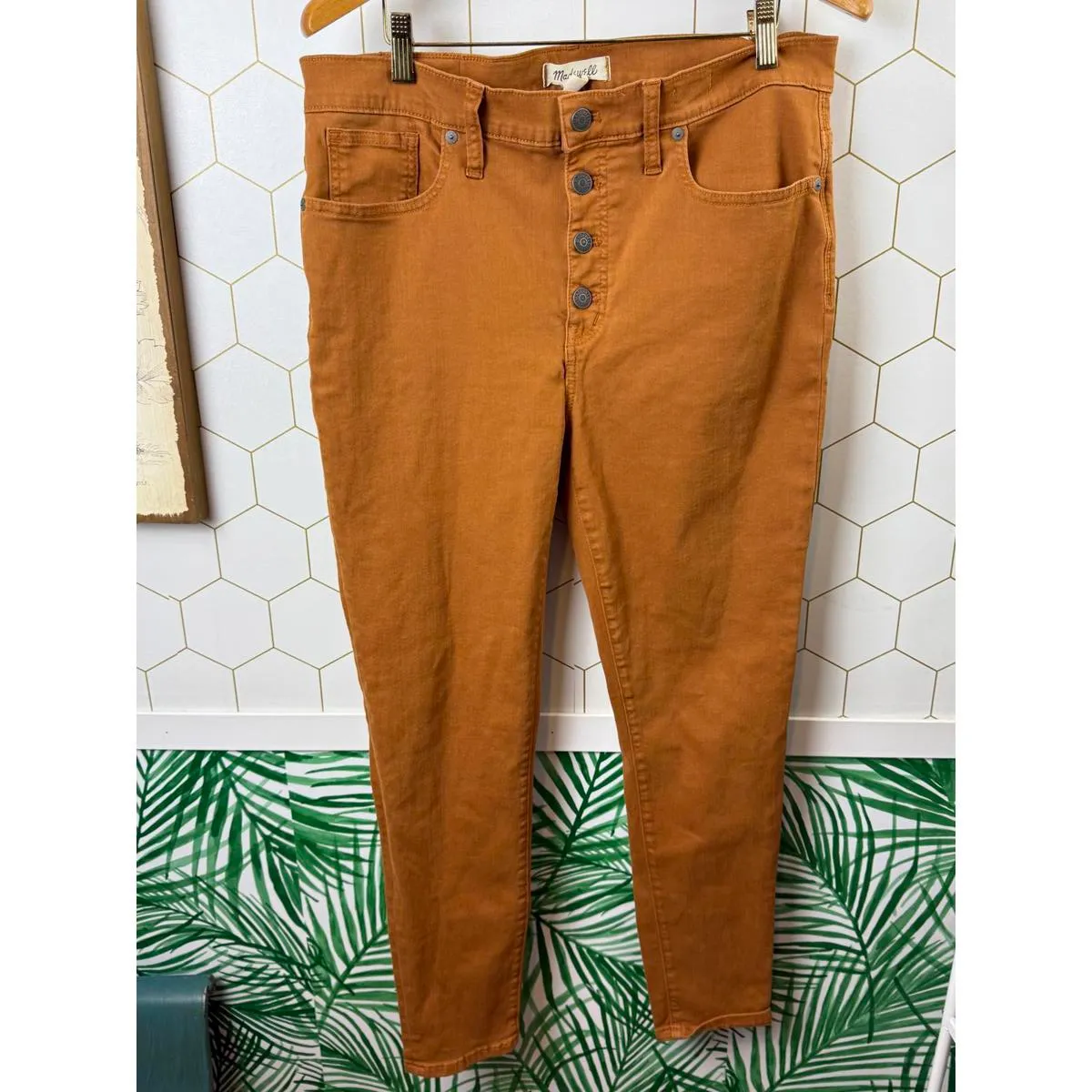 Madewell 9" Mid-Rise Skinny Jeans Button-Front Edition Rust Orange - Size - 31 - Image 7