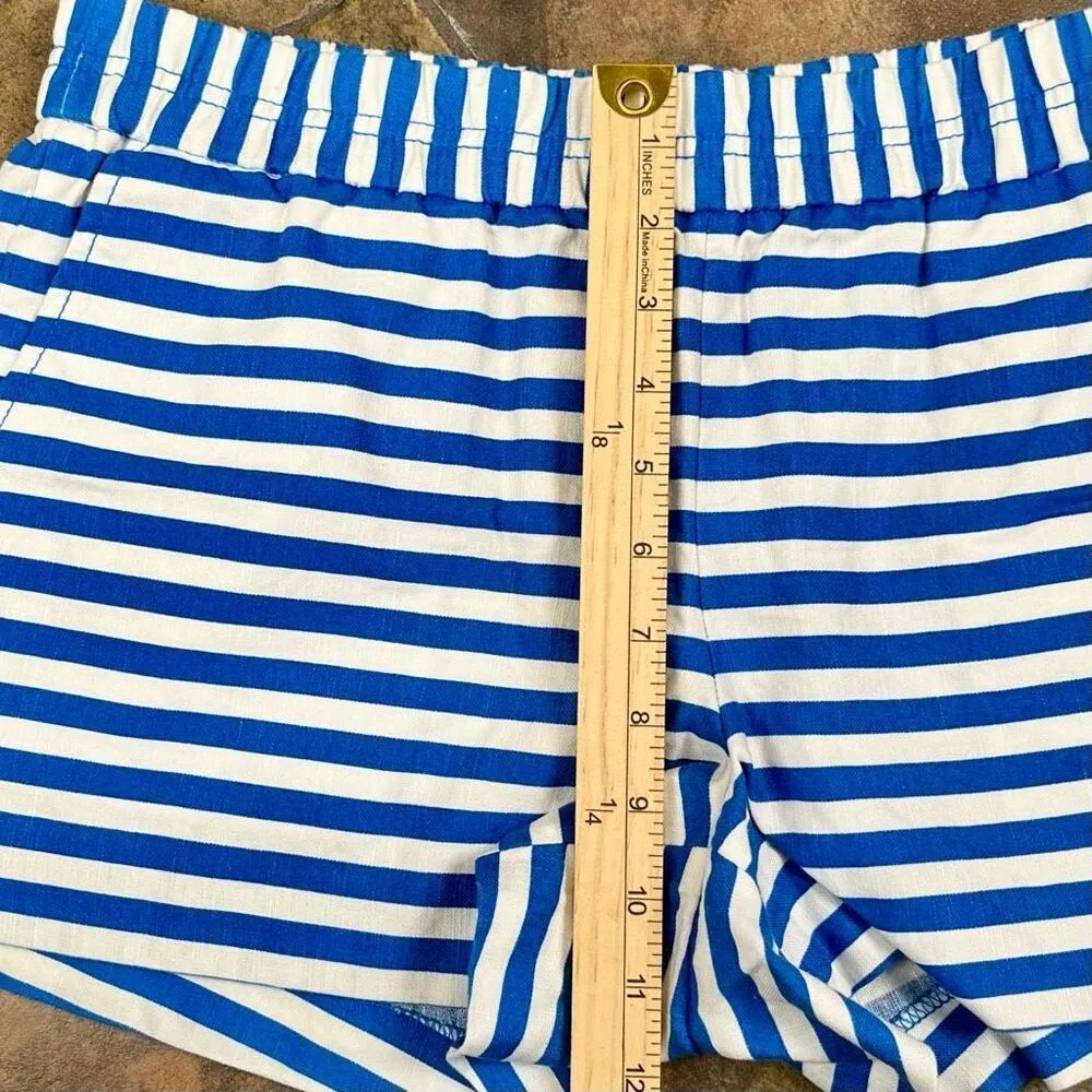 J. CREW Blue White Striped Pull-on Linen Blend  Shorts 8 - Image 3