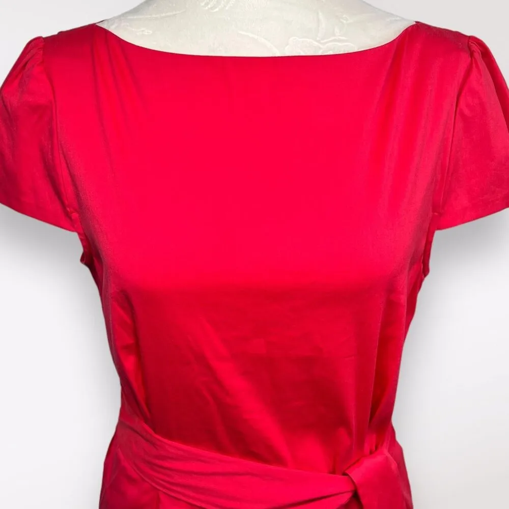 Theory Analba Red Knee Length Dress Cap Sleeve Belted Small ❗️FLAWED❗️ - Image 3