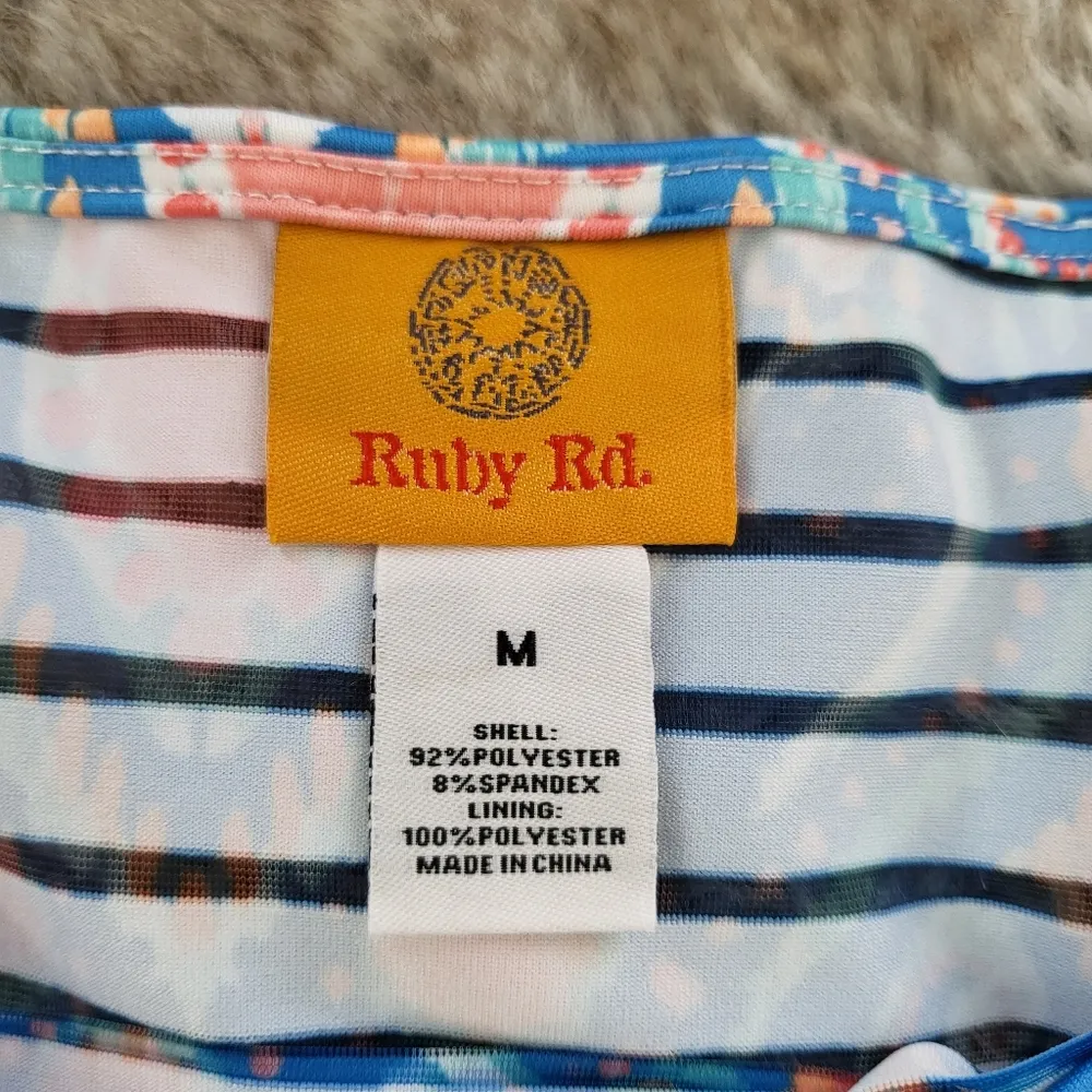 Ruby Rd. 3/4 Sleeve Top Blue & Mesh Stripes Size Medium - Image 3