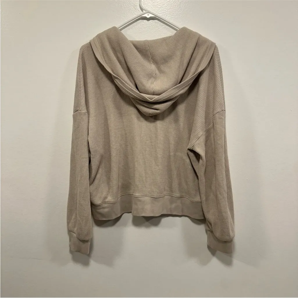 Abercrombie & Fitch Tan earthy waffle knit Zip-Up Hoodie! Size large - Image 5
